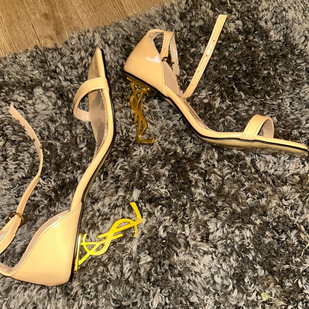 Yves Saint Laurent Tan and Gold Strappy Heels